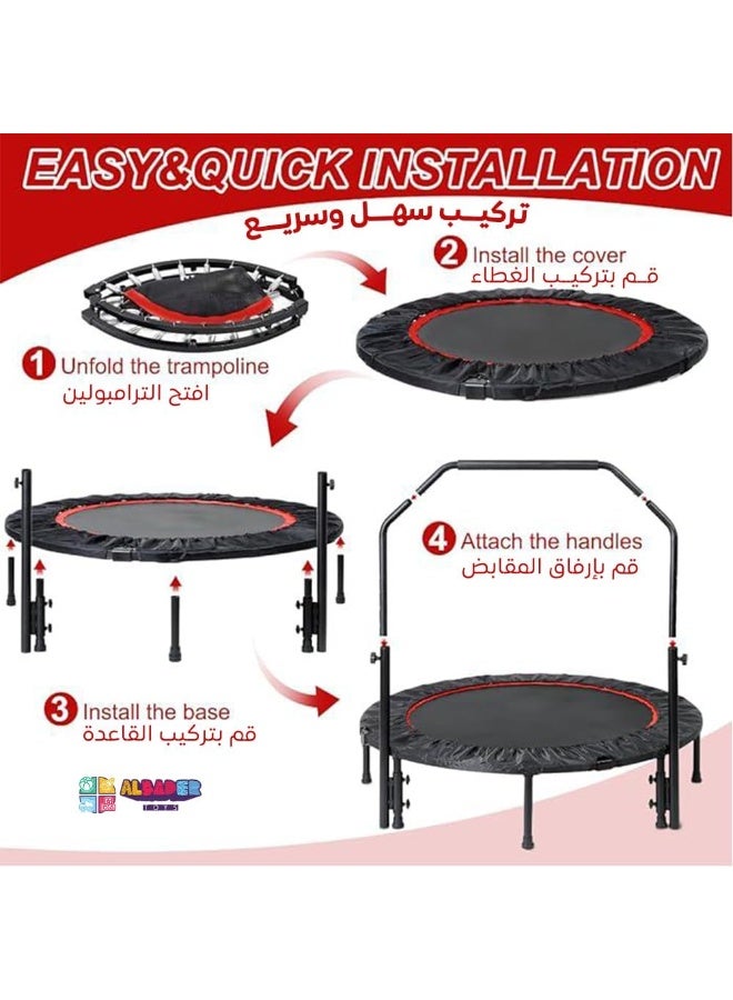 AL BADER Fitness Trampoline - Fitness Pro Trampoline 40 Inch, Trampoline With Adjustable Bar, Exercise Trampooline Suitable For Adults & Children, Indoor Rebounder trampoline Jumping Workouts - Image 4